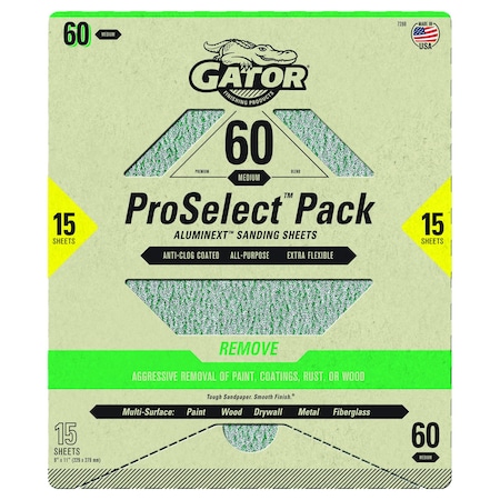 Gator Finishing ProSelect Pack AlumiNext Sanding Sheets, 60 Medium Grit 7288